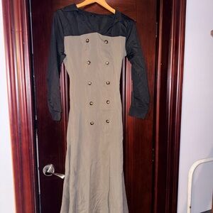 SHEIN Black and Olive Double-Breasted Long Sleeve Dress